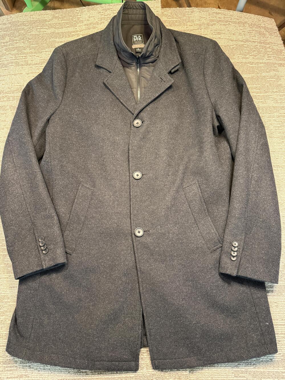 Jos. A. Bank Traveler TravelTech Coat Mens XL Gray Wool Herringbone Overcoat